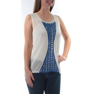 UM GEE Womens Ivory Sleeveless Jewel Neck Hi-Lo Top Size: S